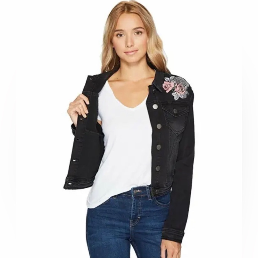 ROMEO and Juliet Couture Rose Roses Black Embroidered Denim Jacket - Picture 4 of 5